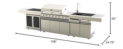 MCP Island Grills Modular 3 Piece Island Electric and Propane or Natural Gas BBQ Outdoor Stainless Steel Grill Kitchen, with Double Wine Refrigerator, Sink, Rotisserie, Black Marble Top and FREE Protective Canvas Cover, 08BF-DF