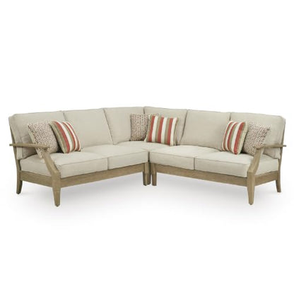 Signature Design by Ashley Clare View 3-Piece Wood Patio Sectional, Beige
