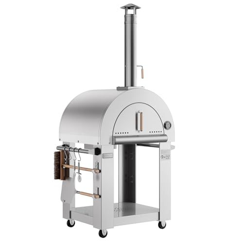 Pizza Oven, wood fire pizza oven for Outside Kitchen, Pizza Maker Oven Grill for Camping Backyard Party,38.6 Inch, Silver