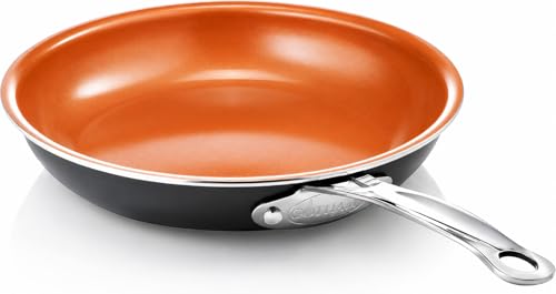 Gotham Steel 9.5 Inch Copper Non Stick Frying Pans, Ceramic Non Toxic Frying Pans Nonstick Skillet Made Without PFOA PFOS, Lightweight, Stay Cool Handle, Oven and Dishwasher Safe