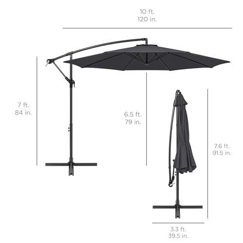 Best Choice Products 10ft Offset Hanging Market Patio Umbrella w/Easy Tilt Adjustment, Polyester Shade, 8 Ribs for Backyard, Poolside, Lawn and Garden - Gray
