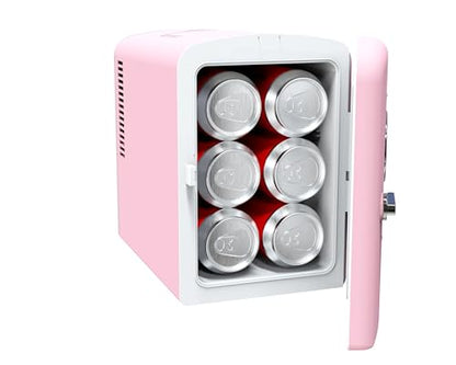 Frigidaire Retro 9-Can Mini Personal Fridge Portable Cooler for Car, Office, Bedroom, Dorm Room, or Cabin, 11.8" D x 7.1" W x 10.1" H, PINK