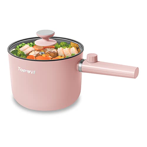 Topwit 1.5L Hot Pot Electric, Portable Ramen Cooker, Non-Stick Frying Pan