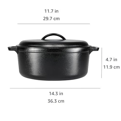 Amazon Basics Pre-Seasoned Cast Iron Dutch Oven Pot with Lid and Dual Handles, Oven Safe, Heavy-Duty, 7-Quart, Round, Black