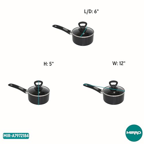 Mirro A79721 Get A Grip Aluminum Nonstick Sauce Pan with Glass Lid Cover Cookware, 1-Quart, Black -