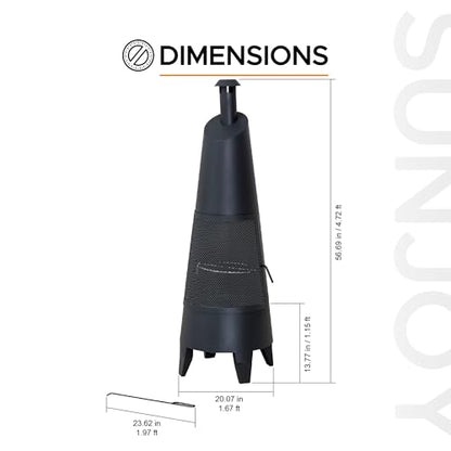 SUNJOY 2-in-1 Chiminea Fire Pit & Grill, 57" Tall Outdoor Fireplace with Removable Stainless Steel Grill Grate, Spark Screen & PVC Cover for Patio, Backyard, Cooking - Black