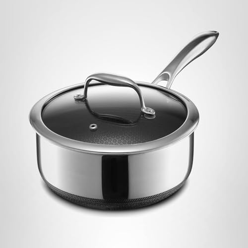 HexClad Hybrid Nonstick 3-Quart Saucepan with Tempered Glass Lid, Stay-Cool Handle, Dishwasher-Friendly, Oven-Safe Up to 900°F, Induction Ready, Compatible with All Cooktops