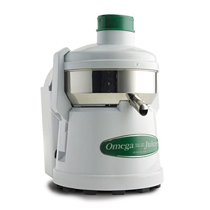 Omega Centrifugal Juicer High Speed Pulp Ejection Juice Extractor 1/3 HP Juices Vegetables Citrus and Fruits at 3500 RPM Surgical Stainless Steel Parts and Blade, 250-Watts, White