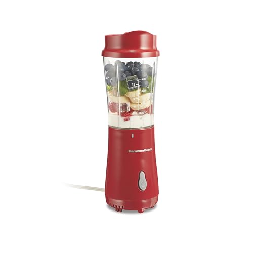 Hamilton Beach Portable Blender for Shakes and Smoothies, 14 Oz BPA Free Travel Cup & Lid, Durable Stainless Steel Blades, Personal Smoothie Blender, Red (51101RV)