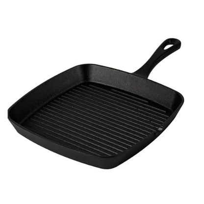 Tastedeli Cast Iron Grill Pan,9.25" Pre Seasoned Skillet with Pour Spouts,Silicone Handle Cover for Indoor and Outdoor Grilling,Durable Oven Safe,Stove Campfire Use(Black)