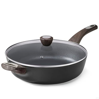 SENSARTE Nonstick Frying Pan Skillet with Lid, 13.3 Inch Large Deep Frying Pan, 6 Qt Non Stick Saute Pan with Cover, Induction Pan, Healthy Non Toxic Cooking Pan with Helper Handle, PFOA PFOS Free