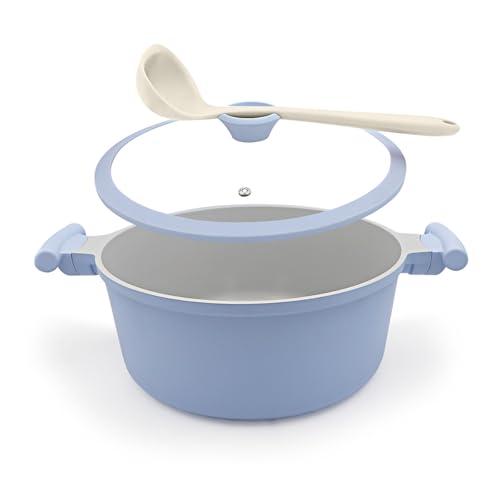 AIKENBBKK 5 Quart Stock Pot with Lid, Non Stick Cooking Pot, Ceramic Soup Pot Nonstick, Induction Cookware for Pasta,Soup,Spaghetti, Stay-Cool Handle, Suitable for All Stoves, PFAS-Free, Blue