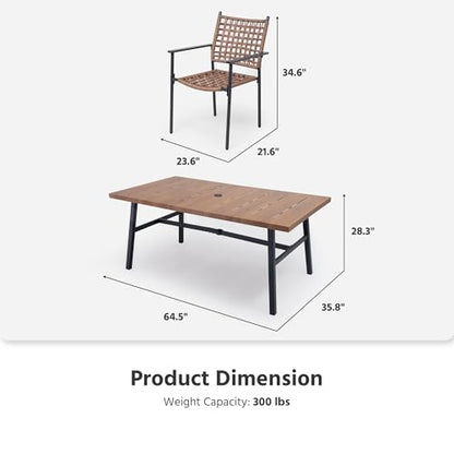 LAUSAINT HOME Outdoor Patio Dining Set 7 Pieces, Outdoor Rattan Dining Table and Chairs Set with Metal Table and Umbrella Hole, Patio Furniture Sets for Garden Backyard Deck Balcony