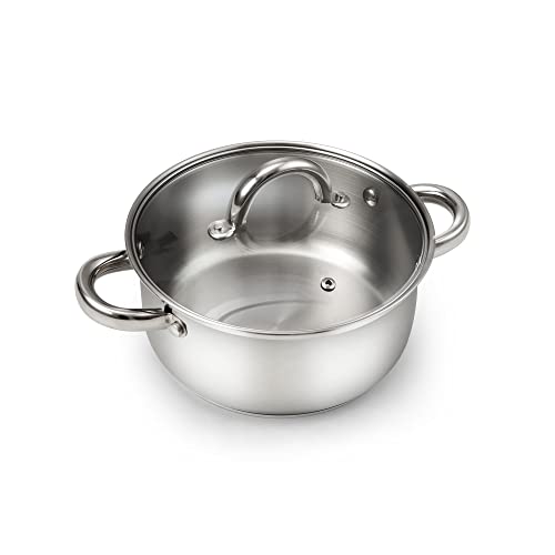 Cook N Home 3-Quart Stainless Steel Pot, Small Stock Pot with Glass Lid, Basics Saucier Casserole Stockpot