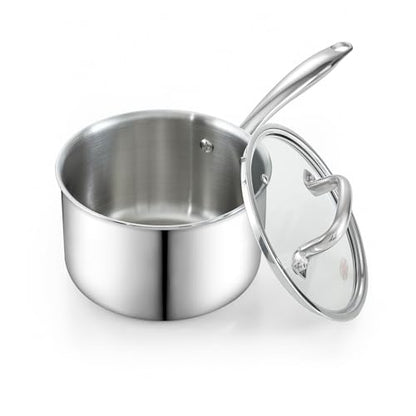 Cook N Home Classic Tri-Ply Clad Stainless Steel Saucepan with Lid, Multipurpose Sauce Pan Kitchen Pot for Cooking, Dishwasher & Oven Safe, Induction Compatible Cookware, 3-Quart