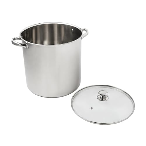 16-Quart Stainless Steel Stock Pot, Glass Lid & Induction Compatible, Durable Kitchen Essential