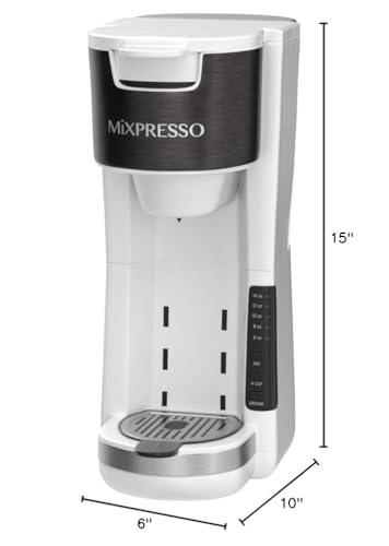 Mixpresso White Single Serve Coffee Brewer K-Cup Pods Compatible & Ground, 30 oz Compact Coffee Maker Single Serve With 5 Brew Sizes Up To 14 Oz, Fits Travel Mug, Adjustable Drip Tray