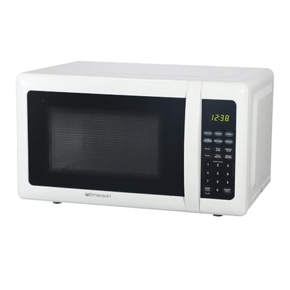 Emerson MW7302W Compact Countertop Microwave Oven with Touch Control, LED Display, 700W, 10 Power Levels, 6 Auto Menus, Glass Turntable and Child Safe Lock, 0.7 Cu., Ft. White