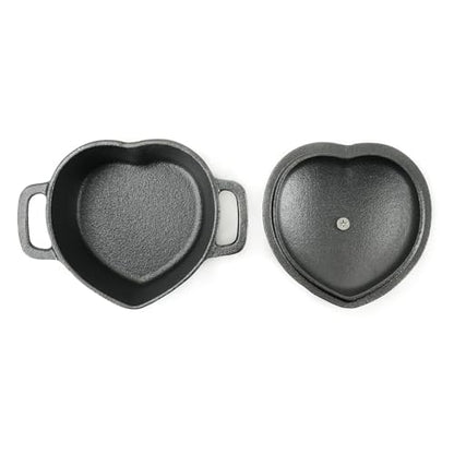 HAWOK Pre-seasoned Cast lron Mini Dutch Oven, 8.8oz. with Wooden Underliner, Heart Shaped, Set of 2, Black