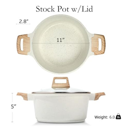 ESLITE LIFE Nonstick Stock Pot with Lid, 7 Quart Granite Casserole Large Soup Pot Pasta Cooking Pot, Induction Compatible, PTFE & PFOA Free, White