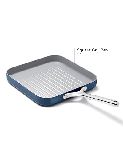 Caraway Square Grill Pan - 11” Grill Pan - Non-Stick Ceramic Coated - Non Toxic, PTFE & PFOA Free - Oven Safe & Compatible with All Stovetops - Navy