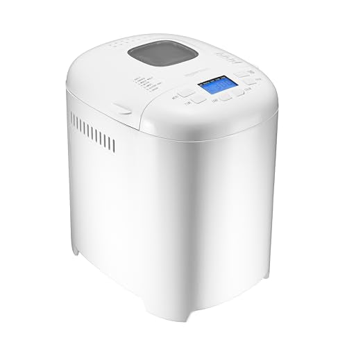 Amazon Basics Programmable Bread Maker, 2 Pound Non-Stick Automatic Bread Making Machine, 14 Settings for Breads, Doughs, Gluten-Free Options, ExpressBake, 3 Crust Colors, LCD Display, White