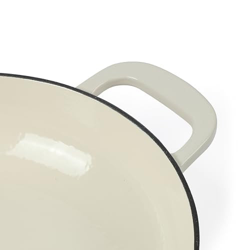 Martha Stewart Gatwick 3.5-Quart Enameled Cast Iron Dutch Oven Braiser – Linen with Gold Knob – Durable Heavy-Duty Braising Pot for Slow Cooking and Searing