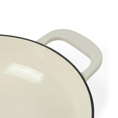 Martha Stewart Gatwick 3.5-Quart Enameled Cast Iron Dutch Oven Braiser – Linen with Gold Knob – Durable Heavy-Duty Braising Pot for Slow Cooking and Searing