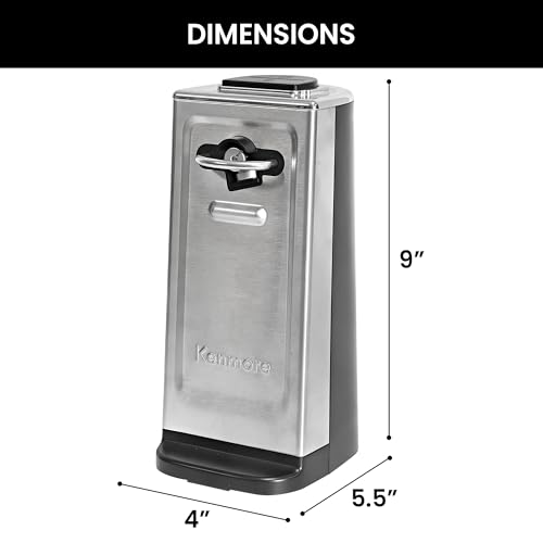 Kenmore Smooth Edge Electric Automatic Can Opener, Smooth-Touch Side-Cut Blade, Extra-Tall Can Opener, Easy Operation, Opens Regular And Pop-Top Cans, Prevents Sharp Edges, Black & Stainless Steel