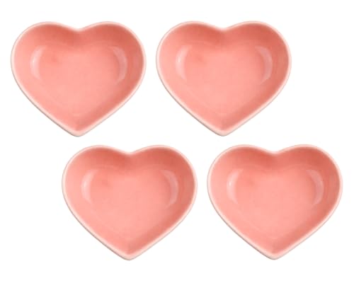 DS. DISTINCTIVE STYLE Heart Shape Ceramic Dipping Bowls Porcelain Sauce Dishes Set Of 4 Pink Mini Serving Ramekins