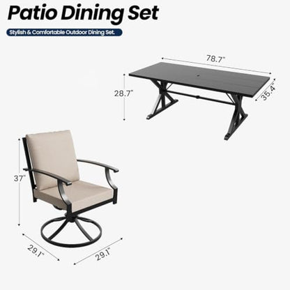 RTDTD 9 Pieces Outdoor Patio Dining Set,Patio Table and Chairs Metal Outdoor Patio Furniture Set with Umbrella Hole,Dining Table Set with 8 Swivel Chairs for Deck,Backyard and Garden,Brown
