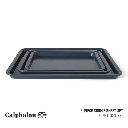 Calphalon Legacy 3-Piece Cookie Sheet Set, Cookie Baking Sheet, Metal Baking Sheet, 3 Pieces Nonstick Baking Sheets 18 15 13 Inch, Navy Blue, PFOA-Free for Even Baking, Oven Safe for Baking