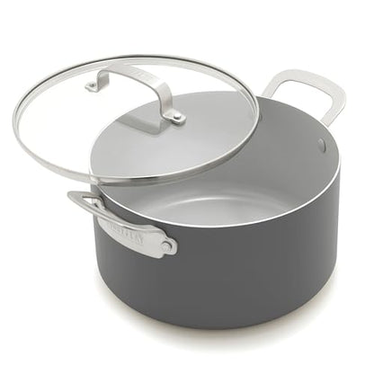 GreenPan x Bobby Flay 6QT Stockpot with Glass Lid, PFAS-Free Diamond Ceramic Nonstick Pot, Induction Suitable, Easy Clean Dishwasher & Oven Safe, Quick Heating, Pasta, Soups, Graphite