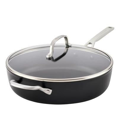 KitchenAid Hard Anodized Induction Nonstick Cookware Saute Pan/Jumbo Cooker with Lid and Helper Handle, Dishwasher Safe, 5 Quart Non Stick Sauteuse with Stainless Steel Handles - Matte Black