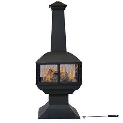 Sunnydaze 57-Inch Large Chiminea Outdoor Fireplace - Steel Wood-Burning Chiminea Outdoor Fire Pit with Cover, Wood Grate, and Poker