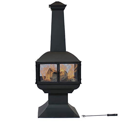 Sunnydaze 57-Inch Large Chiminea Outdoor Fireplace - Steel Wood-Burning Chiminea Outdoor Fire Pit with Cover, Wood Grate, and Poker