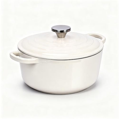 Hisencn Enameled Cast Iron Dutch Oven,4QT Dutch Oven with Lid,Enameled Round,Dual Handles,Heavy-Duty,Cast Iron Skillet For Bread Baking,Cooking.