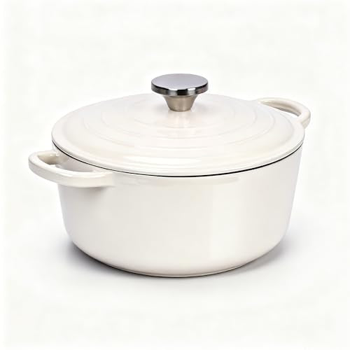 Hisencn Enameled Cast Iron Dutch Oven,4QT Dutch Oven with Lid,Enameled Round,Dual Handles,Heavy-Duty,Cast Iron Skillet For Bread Baking,Cooking.