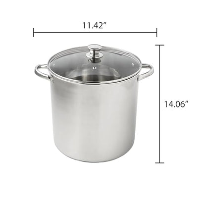 16-Quart Stainless Steel Stock Pot, Glass Lid & Induction Compatible, Durable Kitchen Essential