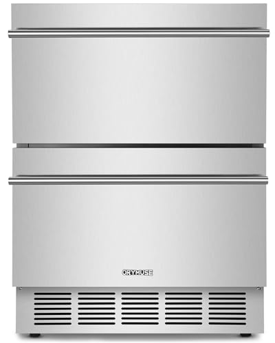 ORYMUSE Outdoor Drawer Refrigerator, 24 Inch Undercounter Beverage Cooler Fridge with Stainless Steel Seamless Door Can Hold 154 Cans w/Powerful Cooling Compressor for Kitchen and Commercial