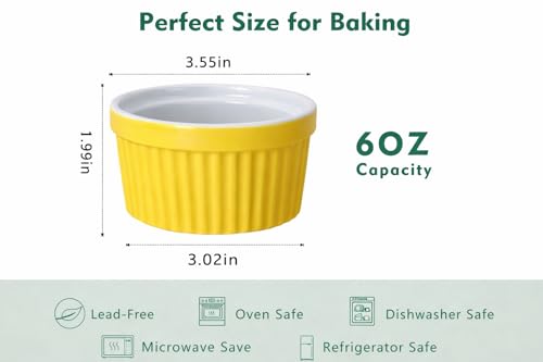 Ramekins set Mother’s Day Gift Set Creme Brulee Making Kit - COLORED 6 Porcelain Ramekins 6 Oz With Silicone Lids - 304 Stainless Steel Lifting Rack And 9.5" X 14" Baking Pan - Oven Safe