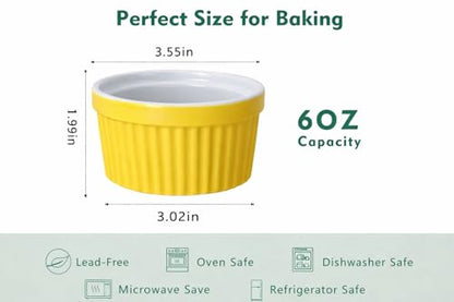 Ramekins set Mother’s Day Gift Set Creme Brulee Making Kit - COLORED 6 Porcelain Ramekins 6 Oz With Silicone Lids - 304 Stainless Steel Lifting Rack And 9.5" X 14" Baking Pan - Oven Safe