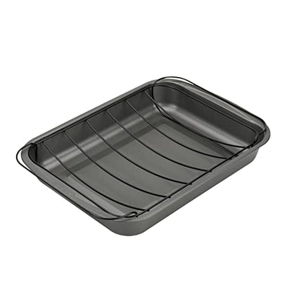 GoodCook Everyday Roast Pan with Rack Rectangular Nonstick Construction Large Capacity Metal Utensil-Safe, 15 x 11-Inch, Gray