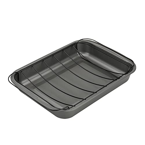 GoodCook Everyday Roast Pan with Rack Rectangular Nonstick Construction Large Capacity Metal Utensil-Safe, 15 x 11-Inch, Gray