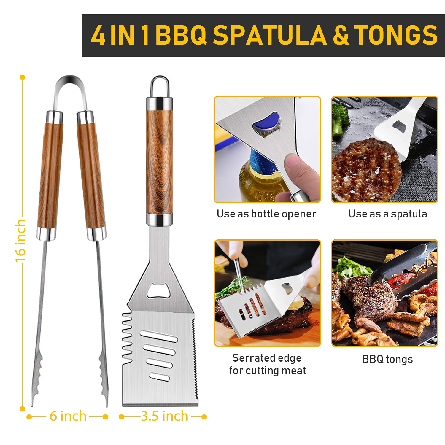 34Pcs Grill Accessories Grilling Gifts for Men, 16 Inches Heavy Duty BBQ Accessories, Stainless Steel BBQ Tools with Thermometer, Grill Mats for Backyard, BBQ Gifts Set for Men Women - CookCave