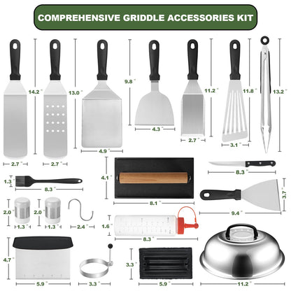 35PCS Griddle Accessories Kit, Flat Top Grill Accessories Set for Blackstone and Camp Chef, Grill Spatula Set with Enlarged Spatulas, Basting Cover, Scraper for Outdoor Barbecue - CookCave