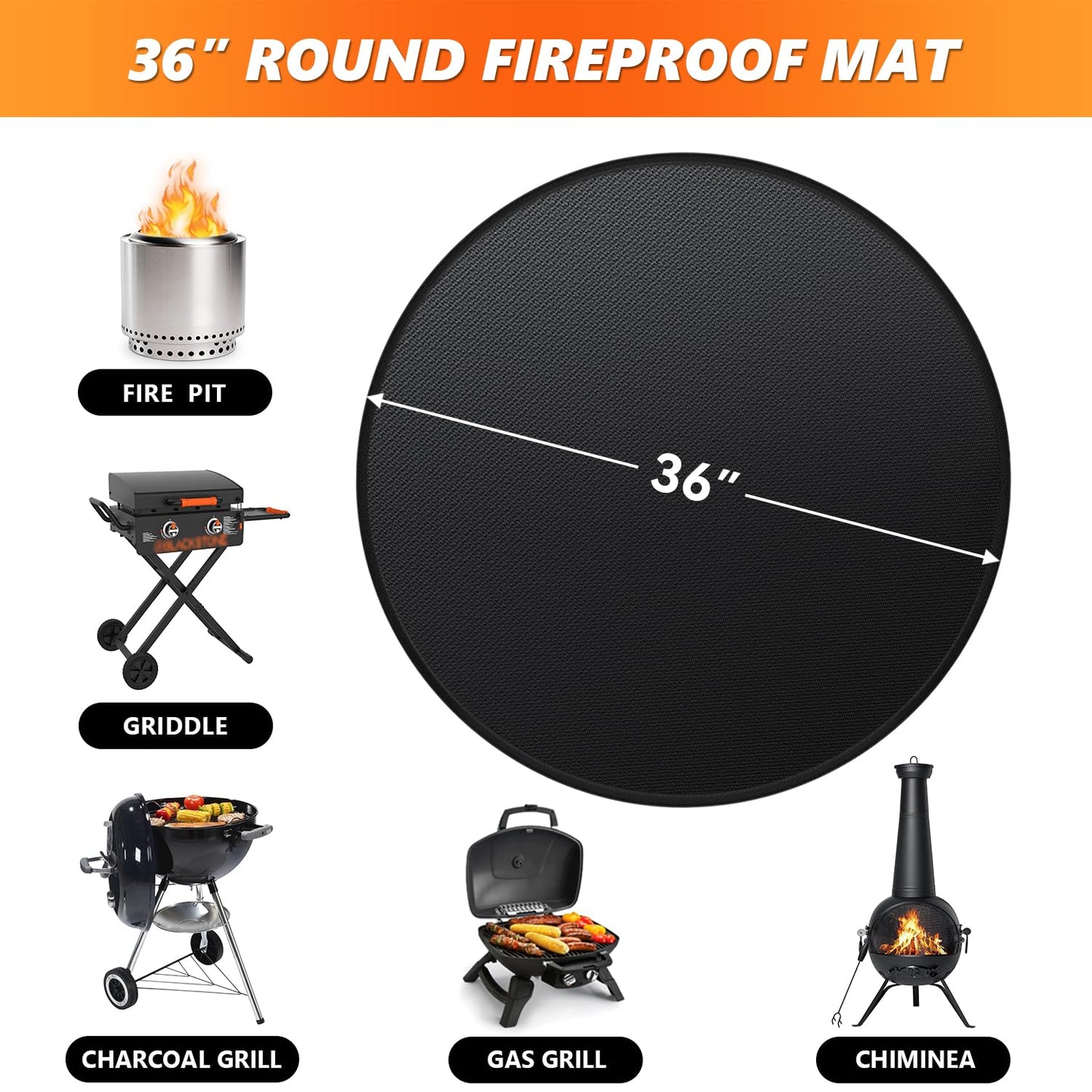 36'' Fire Pit Mat for Solo Stove Bonfire, Double-Sided Fireproof Under Grill Mat Deck Patio Protector Pad, Round BBQ Mat for Solo Stove Accessories, Easy to Clean, Reusable - CookCave