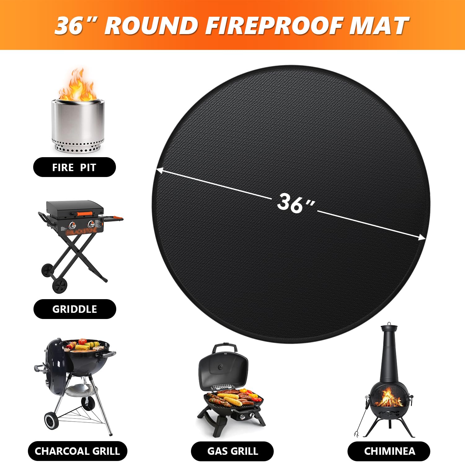 36'' Fire Pit Mat for Solo Stove Bonfire, Double-Sided Fireproof Under Grill Mat Deck Patio Protector Pad, Round BBQ Mat for Solo Stove Accessories, Easy to Clean, Reusable - CookCave