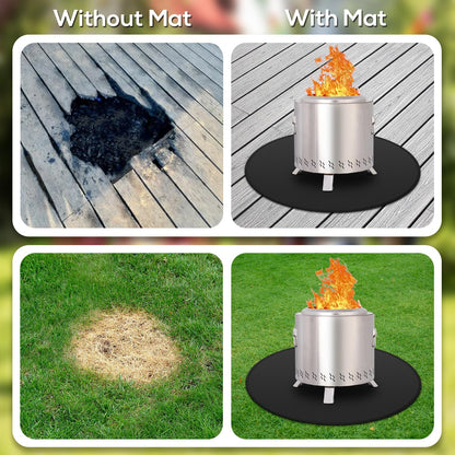36'' Fire Pit Mat for Solo Stove Bonfire, Round Fireproof Under Grill Mat, Oil-Proof Waterproof BBQ Pad for Deck Patio Grass Outdoor Grill Accessories, Portable and Reusable, Glossy Black - CookCave