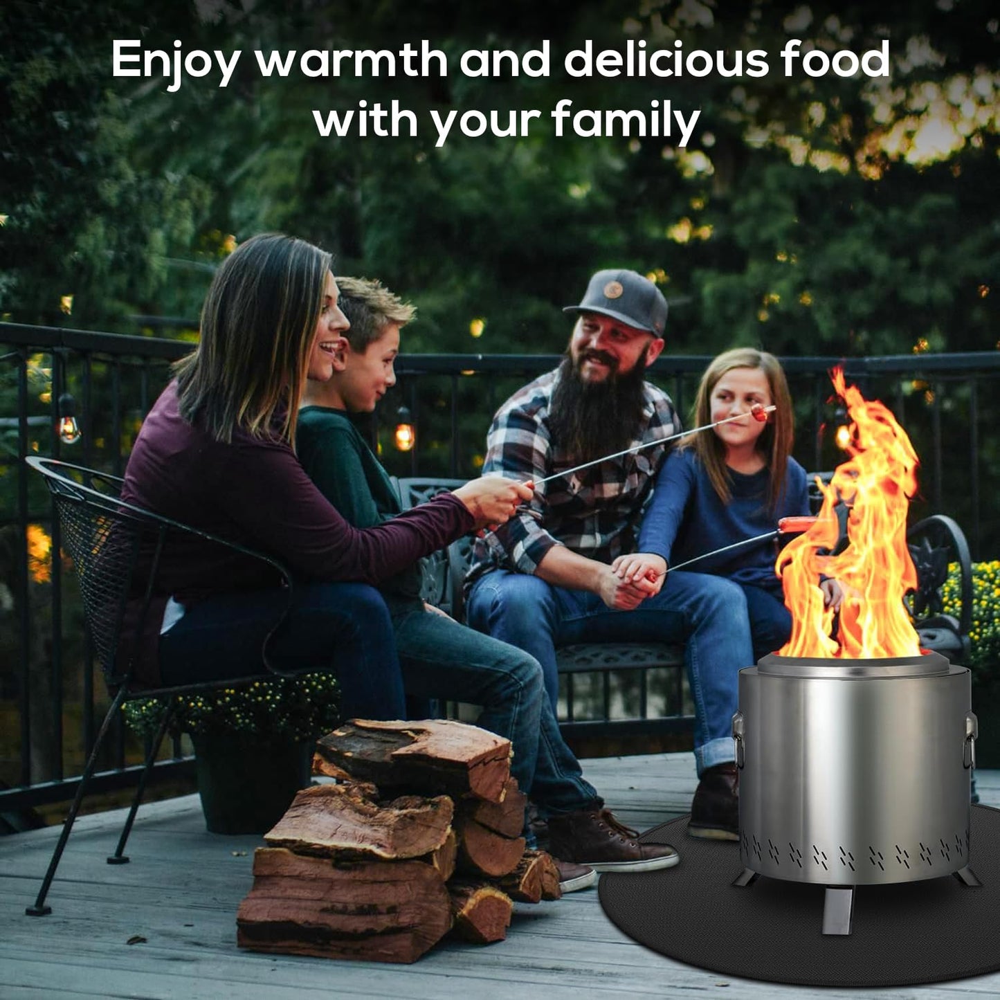 36'' Fire Pit Mat for Solo Stove Bonfire, Round Fireproof Under Grill Mat, Oil-Proof Waterproof BBQ Pad for Deck Patio Grass Outdoor Grill Accessories, Portable and Reusable, Glossy Black - CookCave